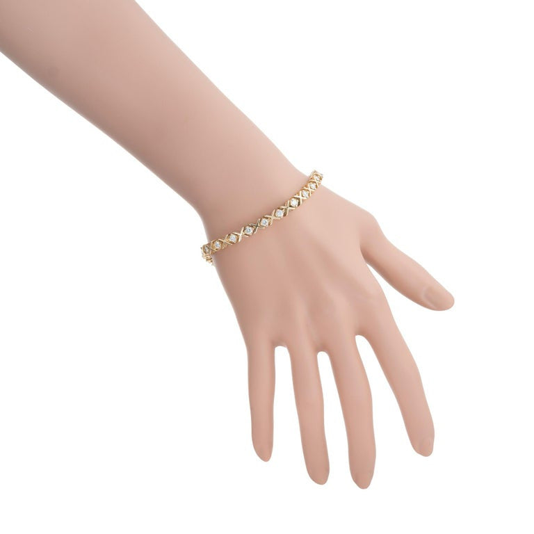 2.00 Carat Round Diamond Yellow Gold "X" Design Tennis Bracelet – image 6