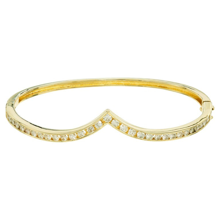 1.24 Carat Round Brilliant Cut Diamond 14k Yellow Gold Bangle Bracelet – image 2