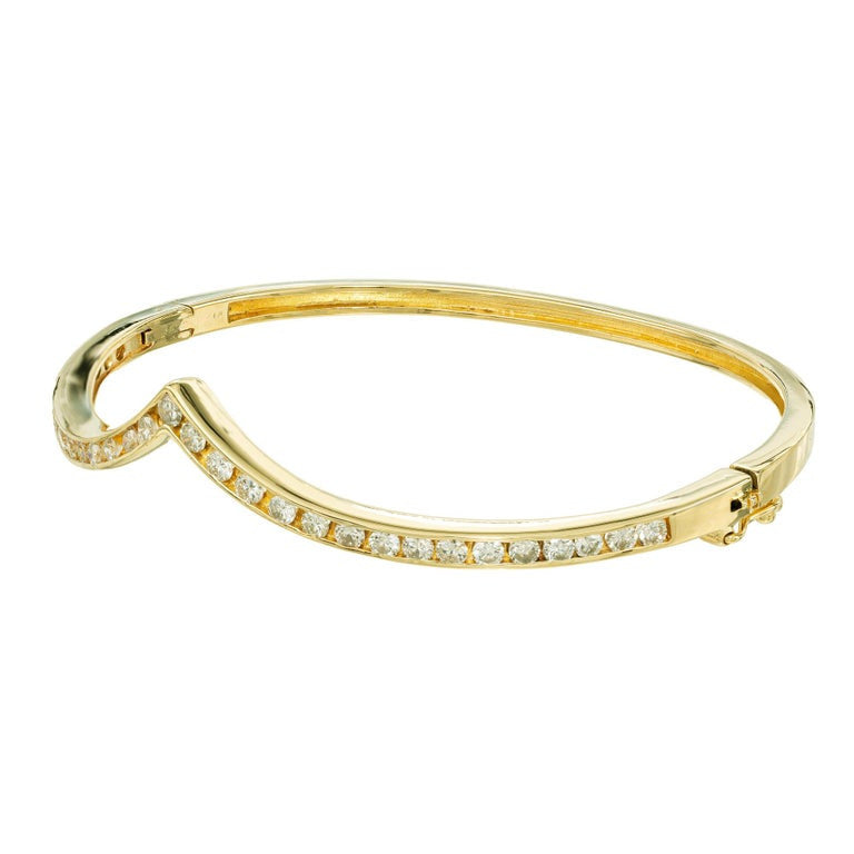 1.24 Carat Round Brilliant Cut Diamond 14k Yellow Gold Bangle Bracelet – image 3