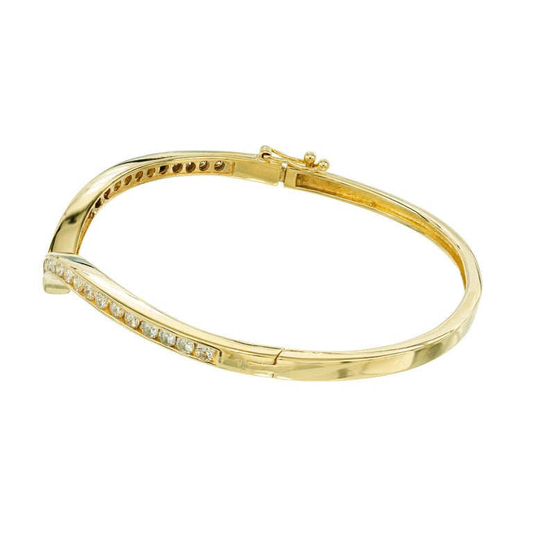 1.24 Carat Round Brilliant Cut Diamond 14k Yellow Gold Bangle Bracelet – image 4