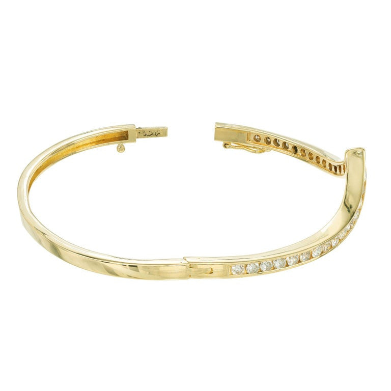 1.24 Carat Round Brilliant Cut Diamond 14k Yellow Gold Bangle Bracelet – image 5