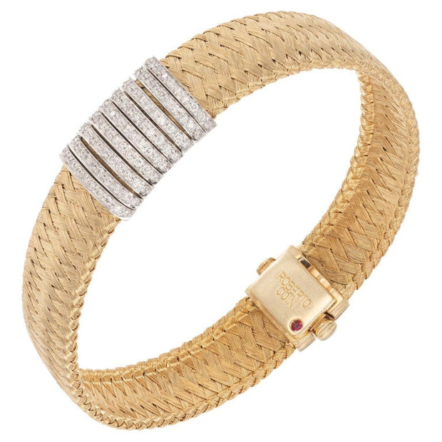 Roberto Coin .50 Carat Diamond Ruby Yellow Gold Silk Weave Bracelet