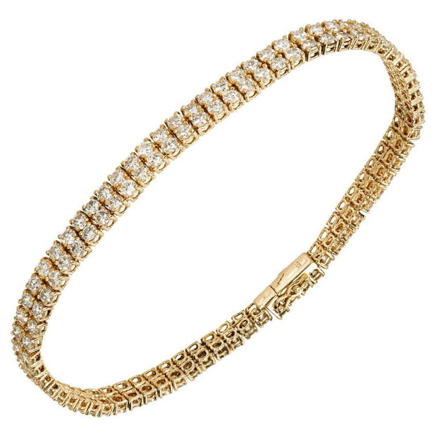 5.50 Carat Round Brilliant Cut Diamond Yellow Gold Two Row Tennis Bracelet