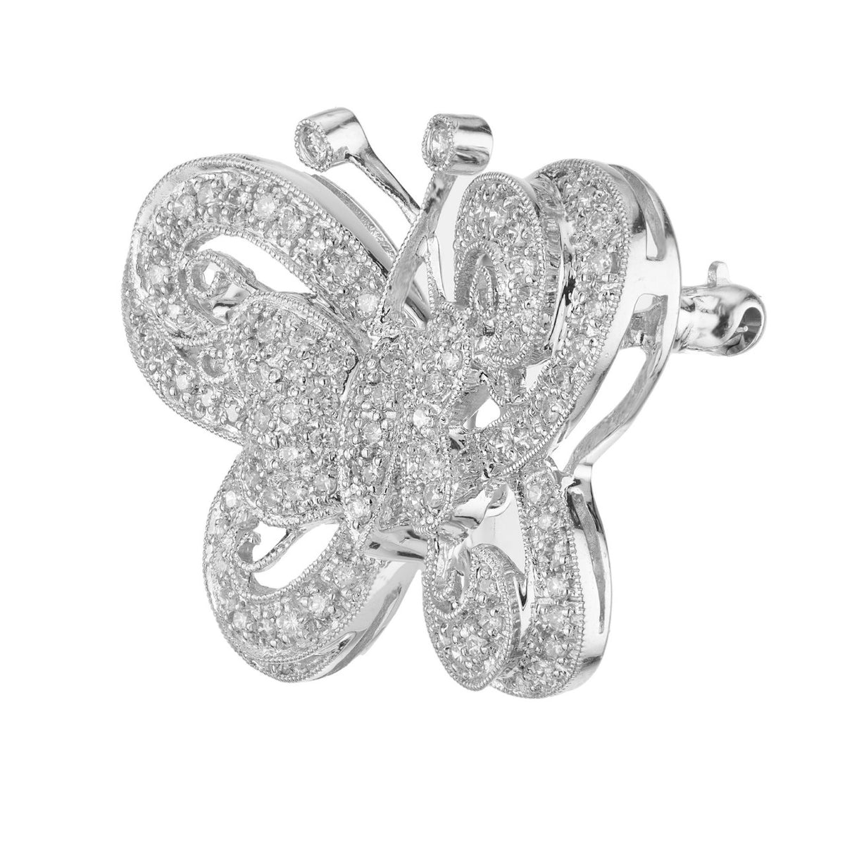 1.00 Carat Pave Round Diamond White Gold Butterfly Brooch – image 2