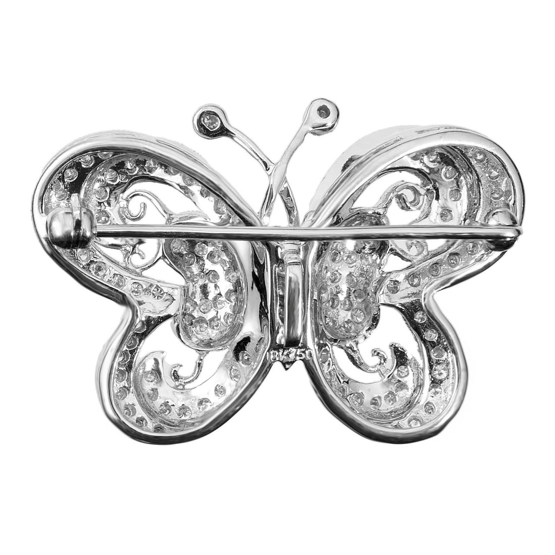1.00 Carat Pave Round Diamond White Gold Butterfly Brooch – image 5