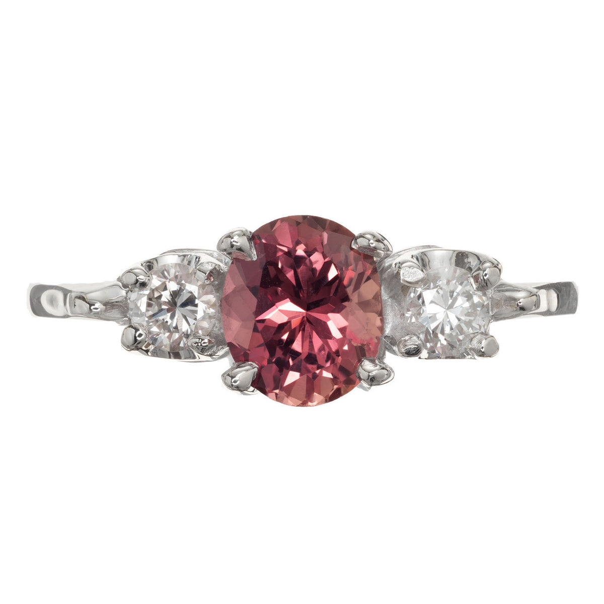 GIA .68 Carat Brown Pink Sapphire Diamond Three-Stone Gold Engagement Ring