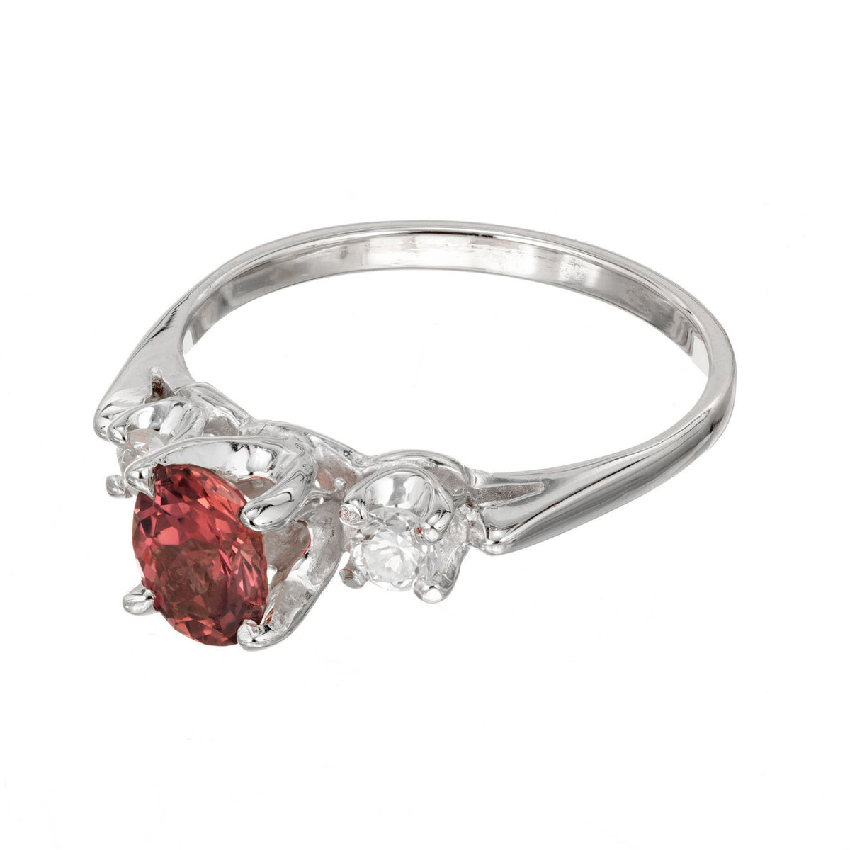 GIA .68 Carat Brown Pink Sapphire Diamond Three-Stone Gold Engagement Ring – image 5