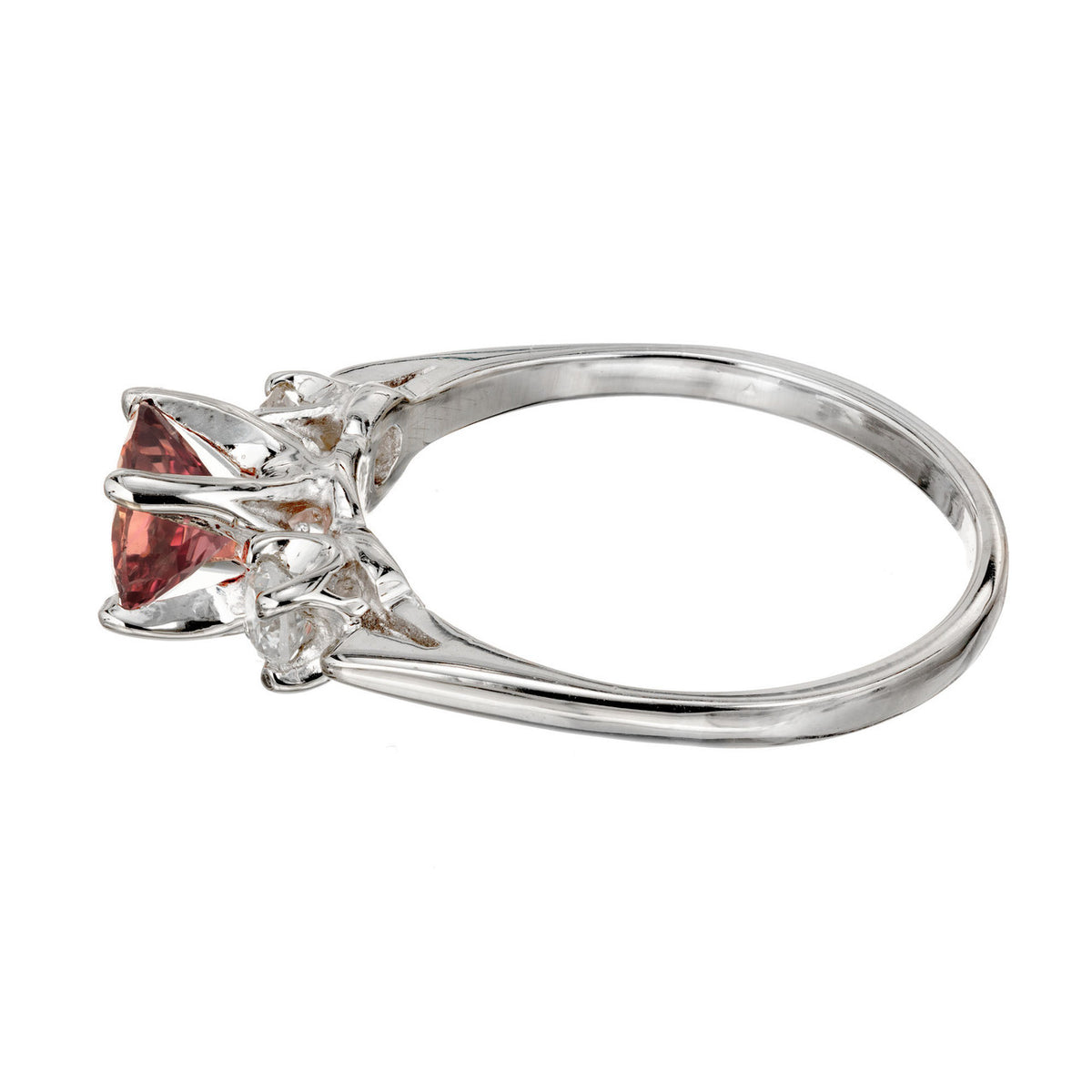 GIA .68 Carat Brown Pink Sapphire Diamond Three-Stone Gold Engagement Ring – image 7