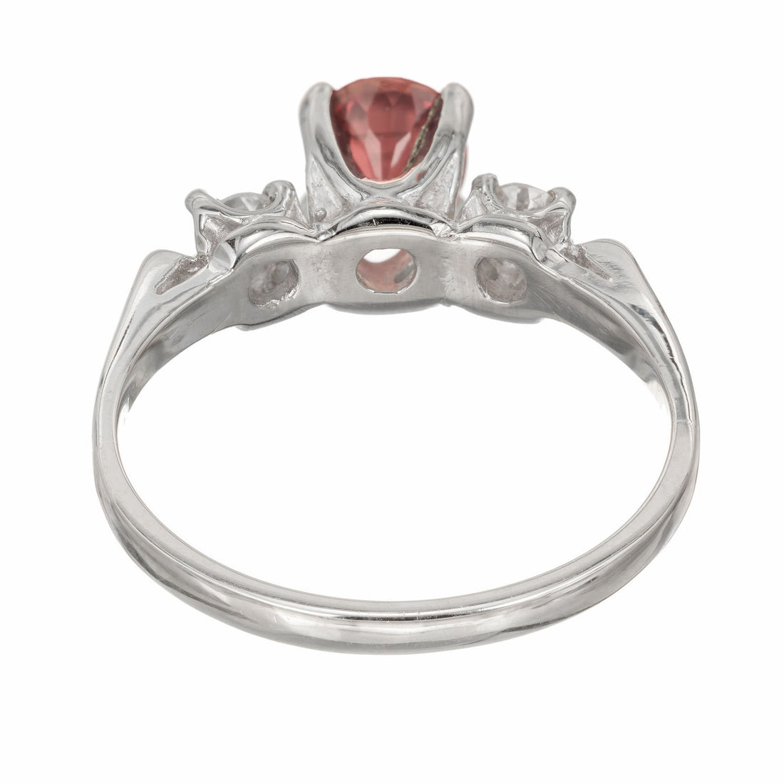 GIA .68 Carat Brown Pink Sapphire Diamond Three-Stone Gold Engagement Ring – image 4