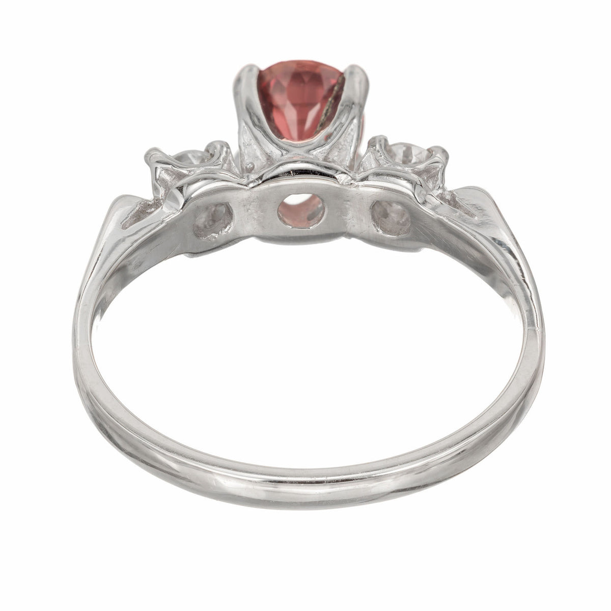 GIA .68 Carat Brown Pink Sapphire Diamond Three-Stone Gold Engagement Ring – image 4