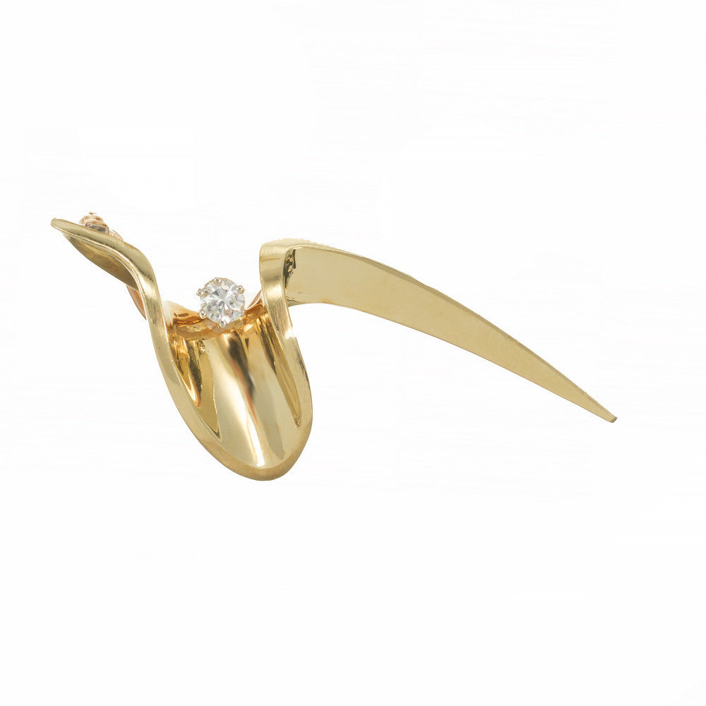 Henry Dunay .11 Carat Diamond Yellow Gold Swirl Brooch