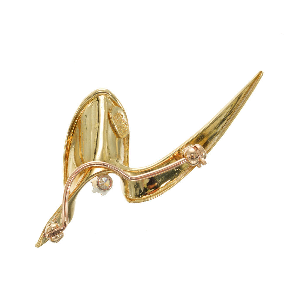 Henry Dunay .11 Carat Diamond Yellow Gold Swirl Brooch – image 3