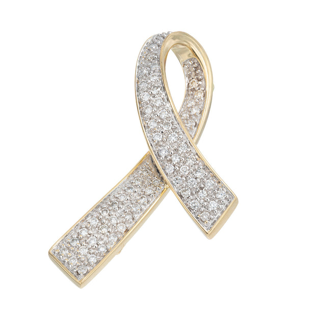 .70 Carat Pave Diamond Two Tone Gold Ribbon Brooch Pendant