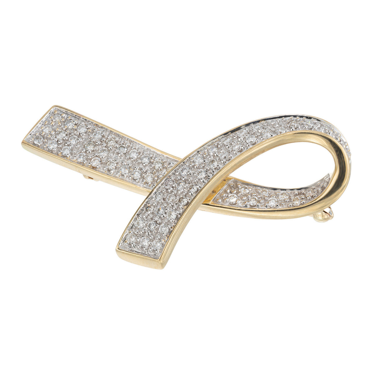 .70 Carat Pave Diamond Two Tone Gold Ribbon Brooch Pendant – image 2