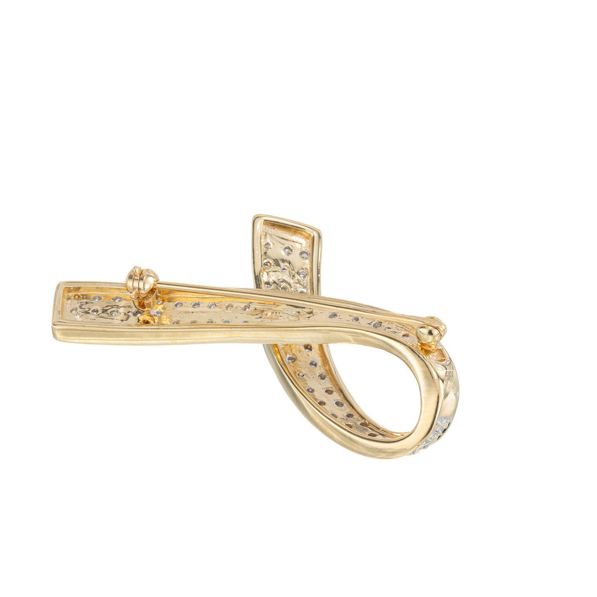 .70 Carat Pave Diamond Two Tone Gold Ribbon Brooch Pendant – image 3
