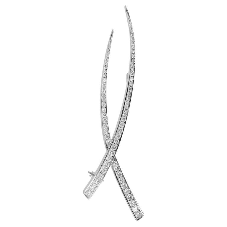 .95 Carat Round Brilliant Cut Diamond White Gold "X" Brooch