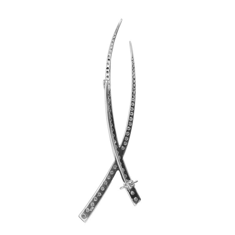 .95 Carat Round Brilliant Cut Diamond White Gold "X" Brooch – image 3