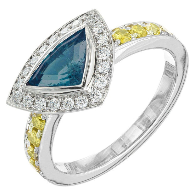 Peter Suchy GIA Brazilian .78 Carat Paraiba Tourmaline Diamond Platinum Ring