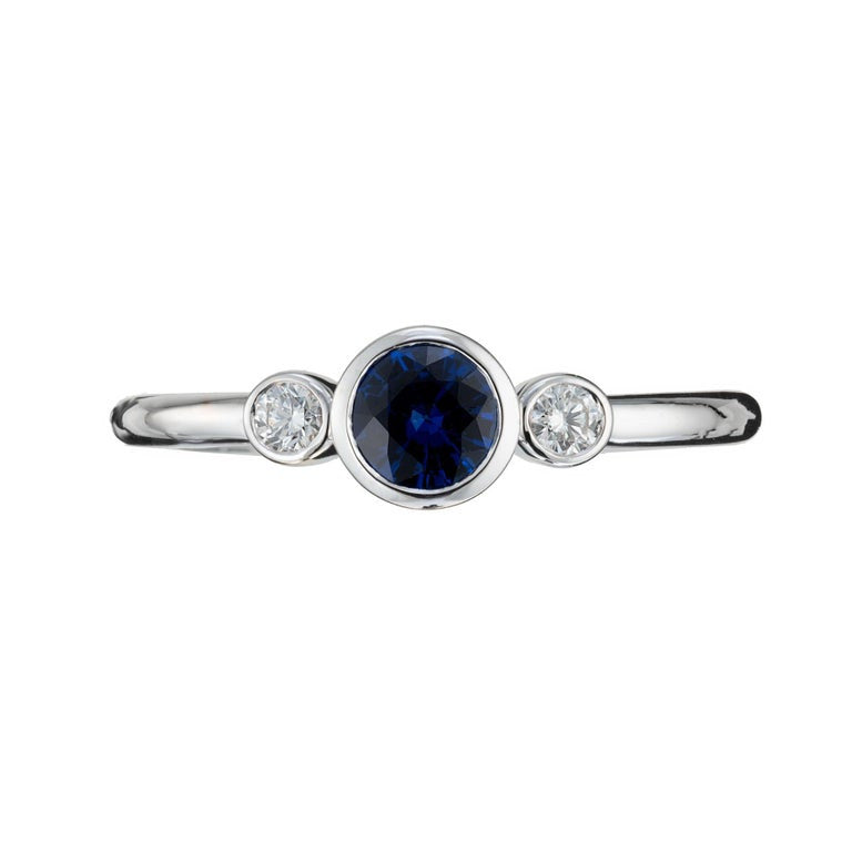 Peter Suchy .50 Carat Blue Sapphire Diamond Gold Three-Stone Engagement Ring – image 2