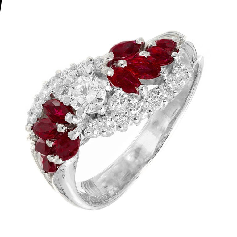 .94 Carat Ruby Diamond Platinum Swirl Cluster Ring – image 2