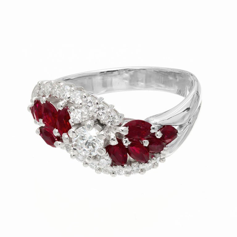 .94 Carat Ruby Diamond Platinum Swirl Cluster Ring – image 3