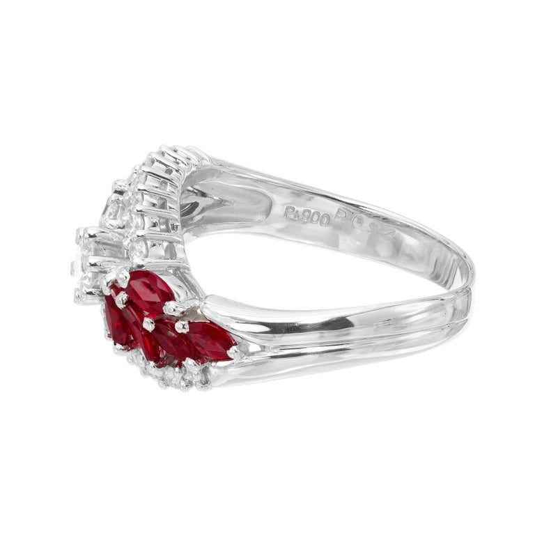 .94 Carat Ruby Diamond Platinum Swirl Cluster Ring – image 4
