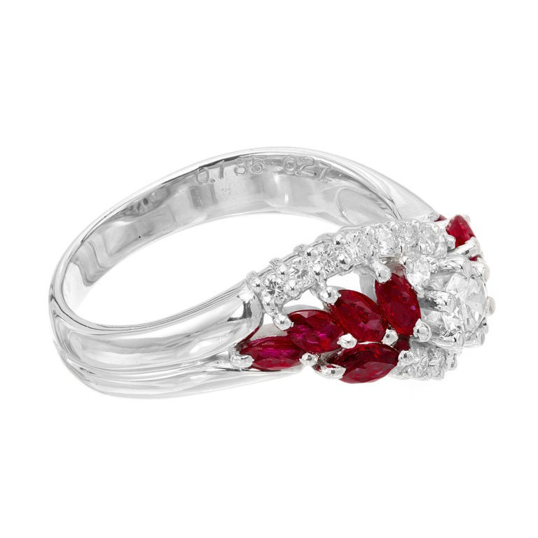 .94 Carat Ruby Diamond Platinum Swirl Cluster Ring – image 5