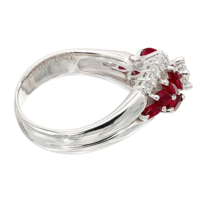 .94 Carat Ruby Diamond Platinum Swirl Cluster Ring – image 6