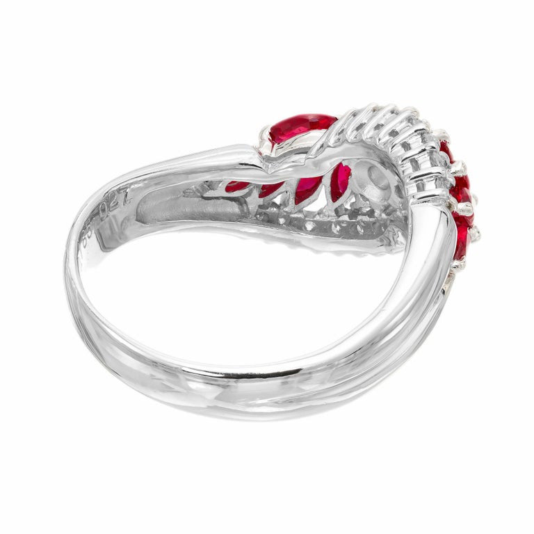 .94 Carat Ruby Diamond Platinum Swirl Cluster Ring – image 7