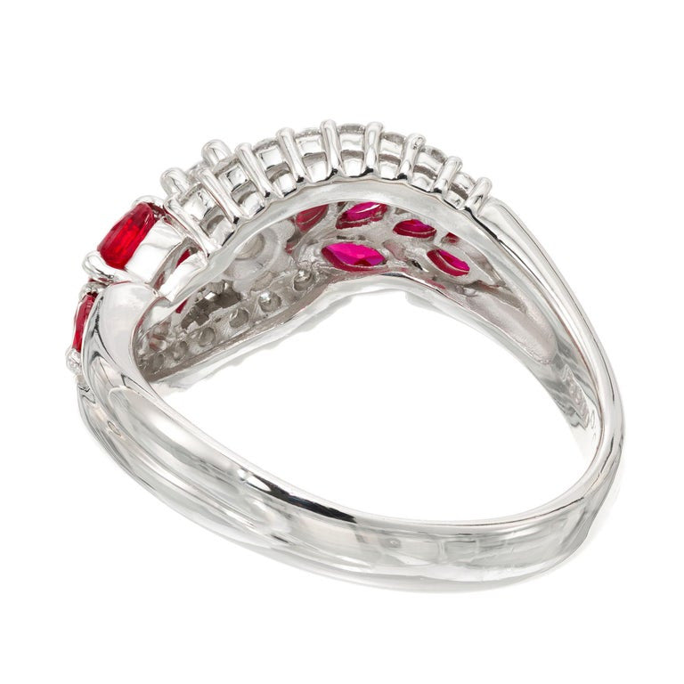 .94 Carat Ruby Diamond Platinum Swirl Cluster Ring – image 10