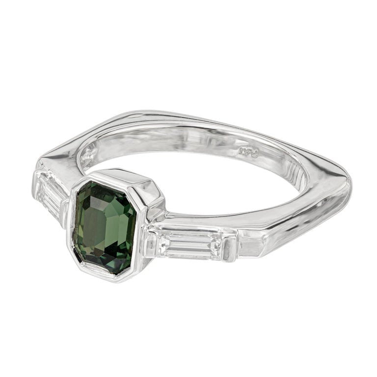 Peter Suchy GIA Certified 1.20 Carat Green Sapphire Diamond Platinum Engagement – image 2