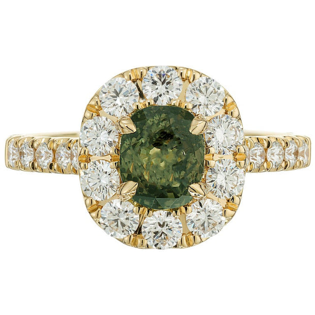 FGL Certified 2.15 Carat Alexandrite Diamond Halo Gold Engagement Ring