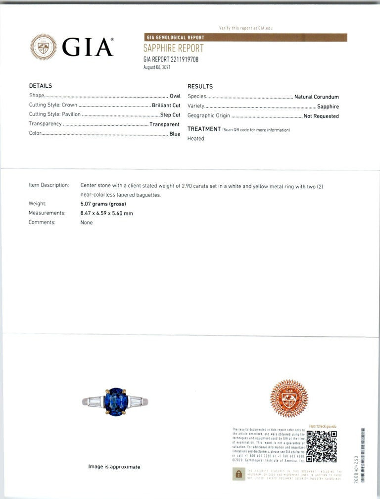 Peter Suchy GIA 2.90 Carat Sapphire Diamond Gold Platinum Engagement Ring – image 4