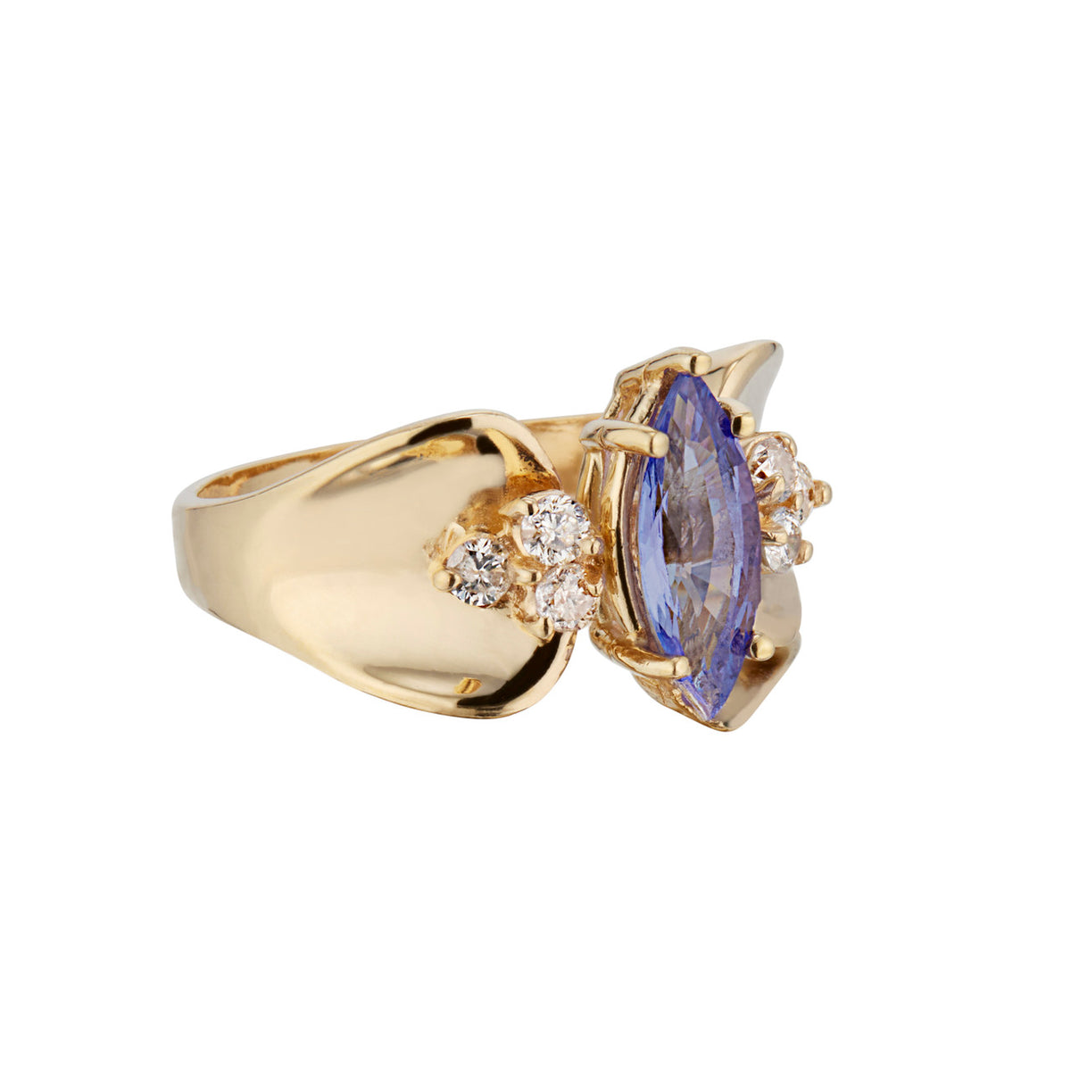 1.00 Carat Tanzanite Diamond Yellow Gold Ring – image 3