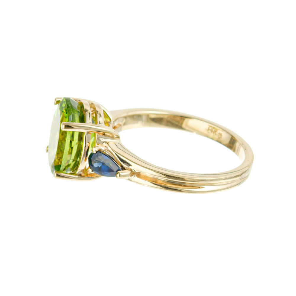 Peter Suchy 2.75 Carat Peridot Blue Sapphire Yellow Gold Ring – image 4