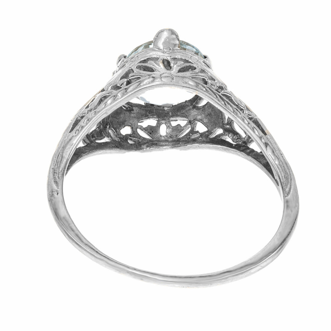 1.18 Carat Round Aquamarine White Gold Filagree Engagement Ring – image 5