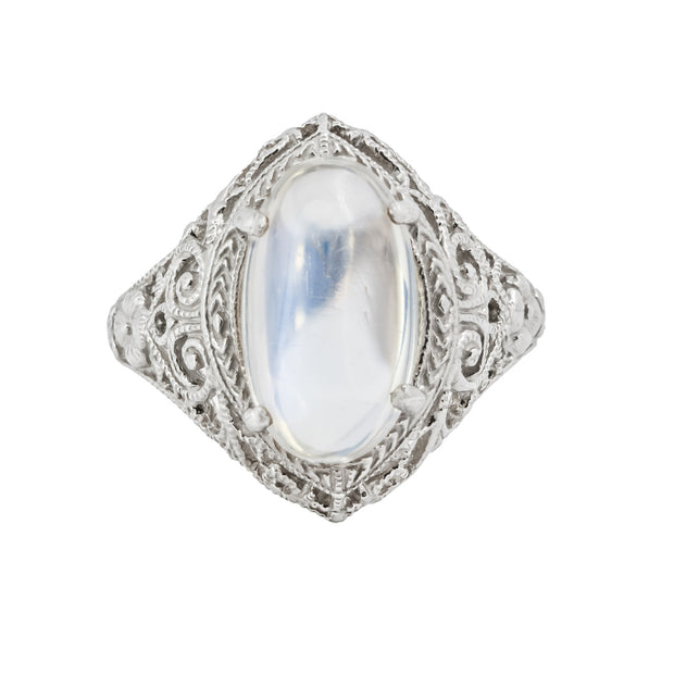 2.50 Carat Moonstone White Gold Filagree Ring