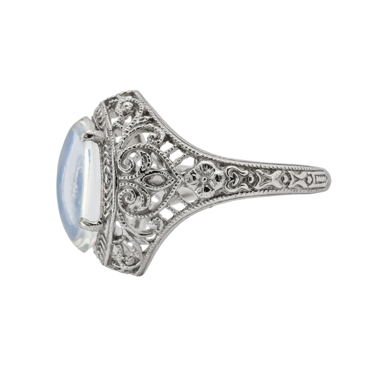 2.50 Carat Moonstone White Gold Filagree Ring – image 3