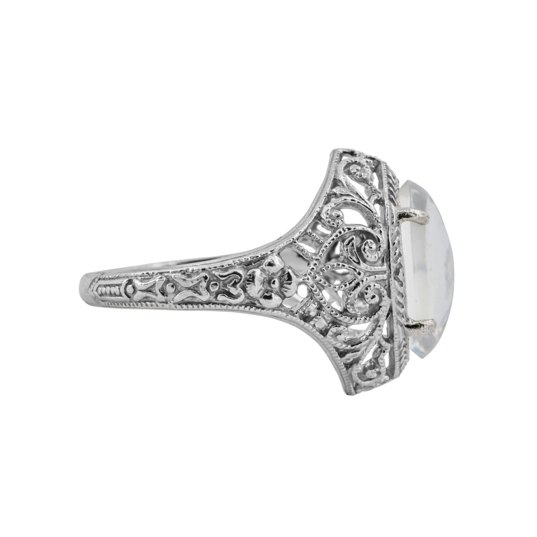 2.50 Carat Moonstone White Gold Filagree Ring – image 4