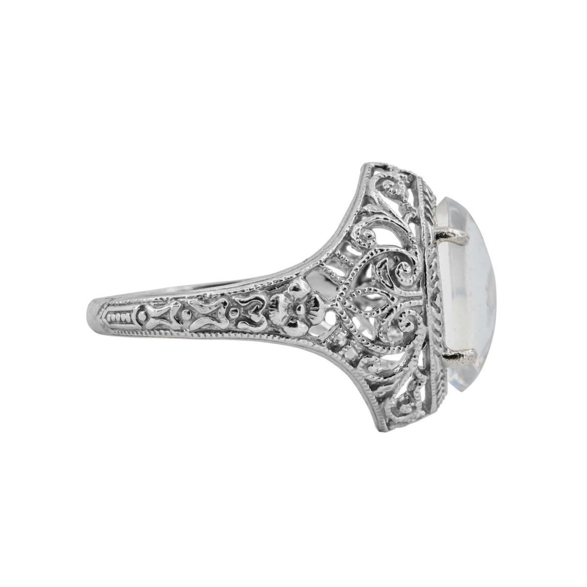2.50 Carat Moonstone White Gold Filagree Ring – image 4
