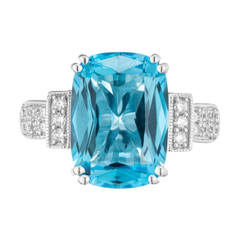7.00 Carat London Blue Cushion Topaz Diamond White Gold Ring – image 2
