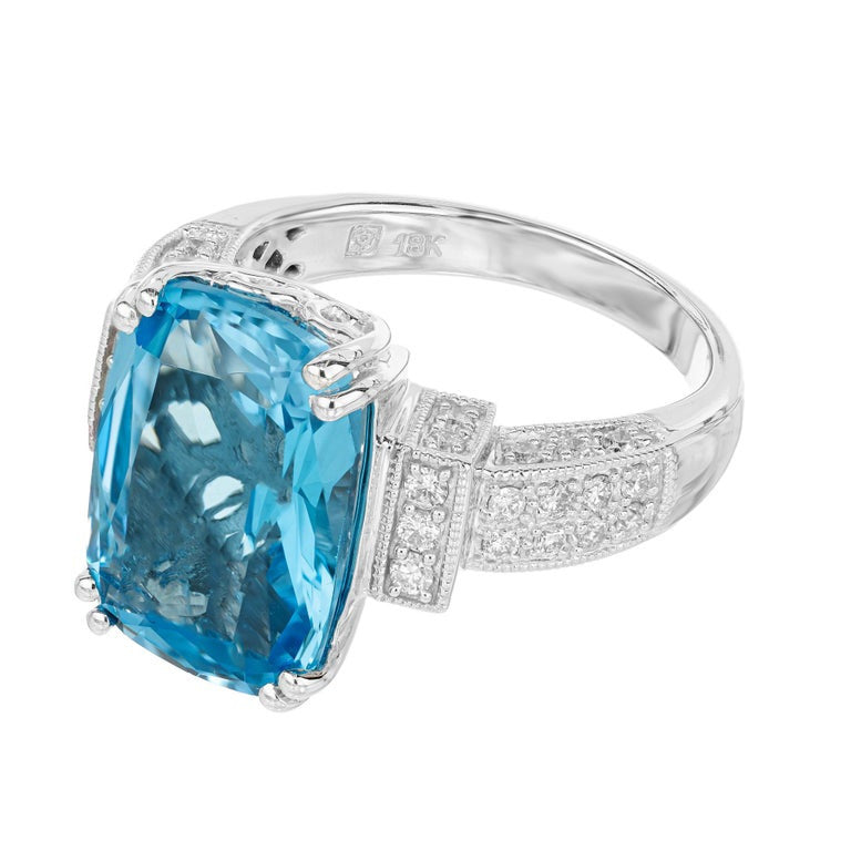 7.00 Carat London Blue Cushion Topaz Diamond White Gold Ring – image 3