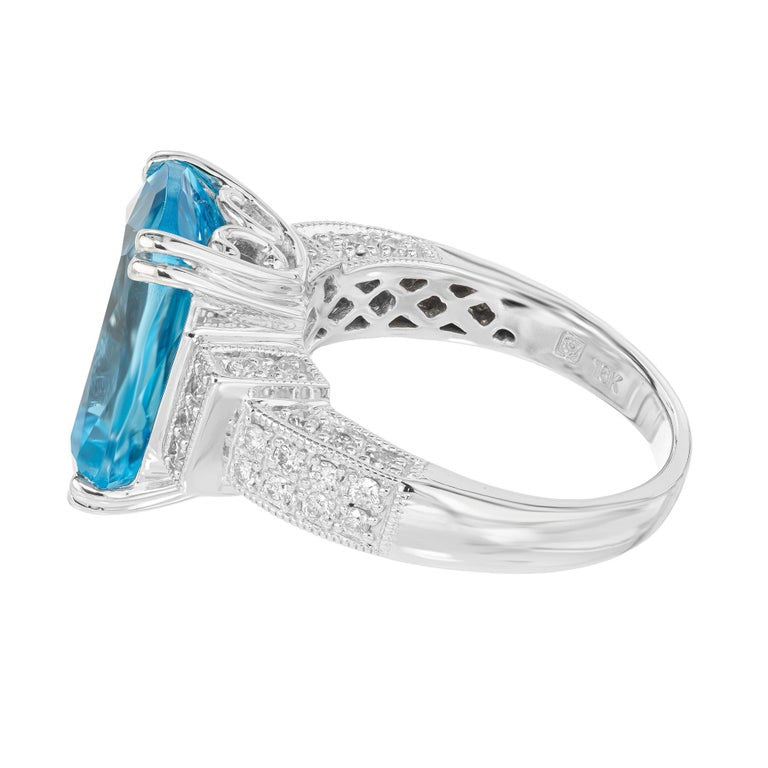 7.00 Carat London Blue Cushion Topaz Diamond White Gold Ring – image 4