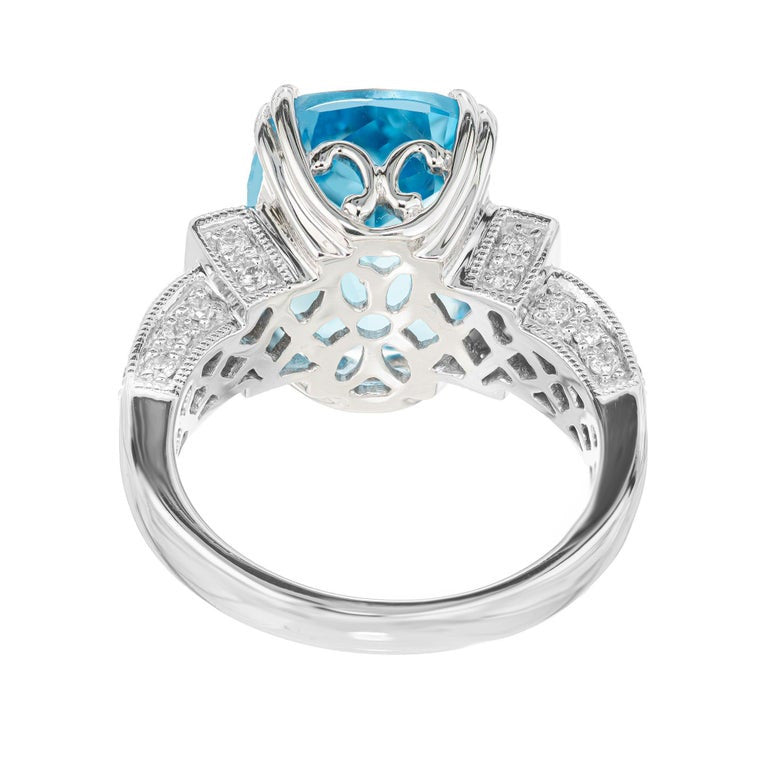 7.00 Carat London Blue Cushion Topaz Diamond White Gold Ring – image 5