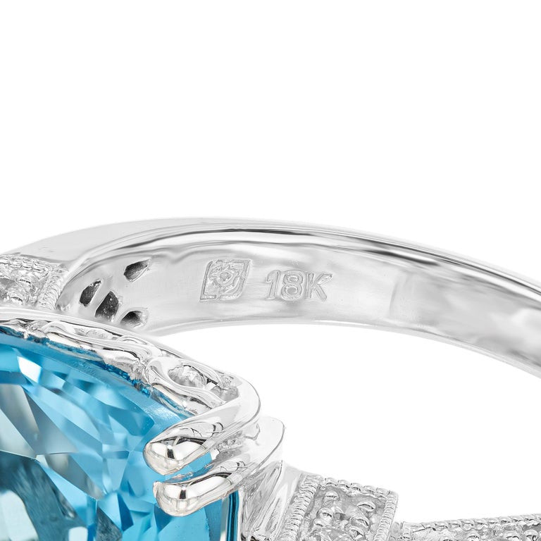7.00 Carat London Blue Cushion Topaz Diamond White Gold Ring – image 6