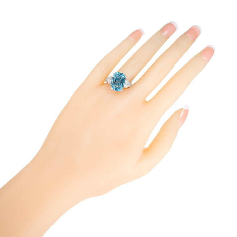 7.00 Carat London Blue Cushion Topaz Diamond White Gold Ring – image 7