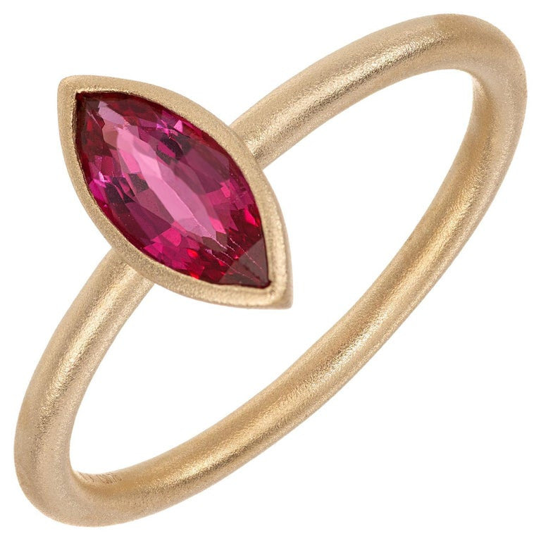 Peter Suchy .76 Carat Marquise Ruby Yellow Gold Engagement Ring