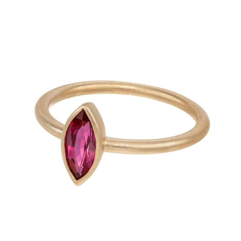 Peter Suchy .76 Carat Marquise Ruby Yellow Gold Engagement Ring – image 3