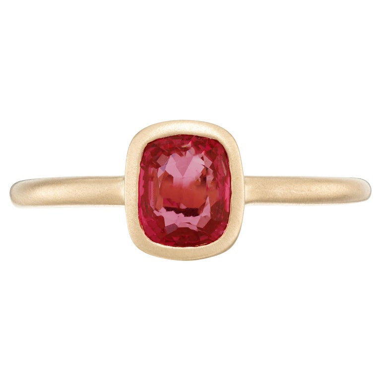 Peter Suchy .94 Carat Cushion Spinel Yellow Gold Bezel Set Engagement Ring