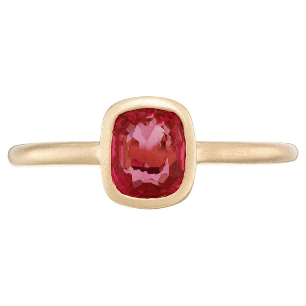 Peter Suchy .94 Carat Cushion Spinel Yellow Gold Bezel Set Engagement Ring